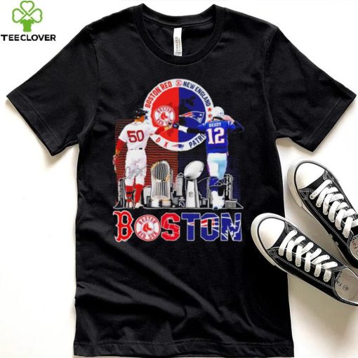 Boston city Kutter Crawford Boston Red Sox and Tom Brady New England Patriots signatures skyline shirt
