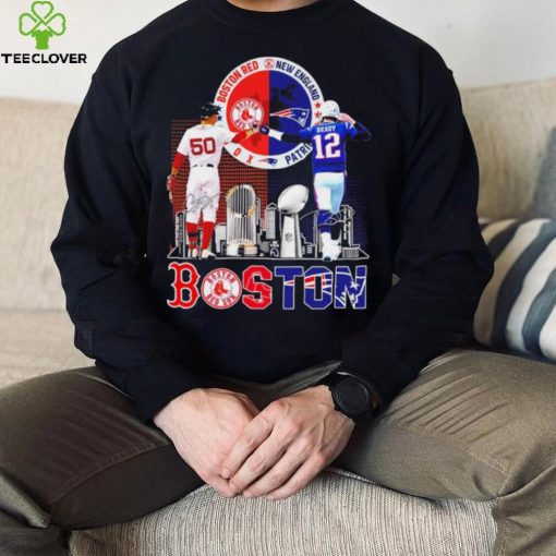 Boston city Kutter Crawford Boston Red Sox and Tom Brady New England Patriots signatures skyline shirt
