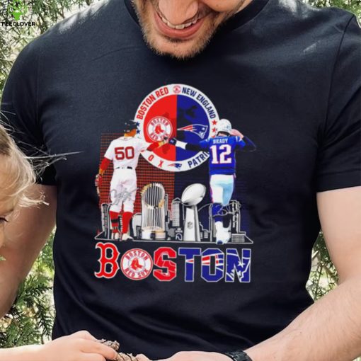 Boston city Kutter Crawford Boston Red Sox and Tom Brady New England Patriots signatures skyline shirt