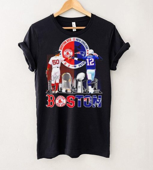 Boston city Kutter Crawford Boston Red Sox and Tom Brady New England Patriots signatures skyline shirt