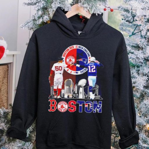 Boston city Kutter Crawford Boston Red Sox and Tom Brady New England Patriots signatures skyline shirt
