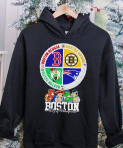 Boston city of Champions Boston Bruins New England Patriots Boston Red Sox Boston Celtics mascots 4 team sport circle logo shirt