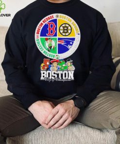 Boston city of Champions Boston Bruins New England Patriots Boston Red Sox Boston Celtics mascots 4 team sport circle logo hoodie, sweater, longsleeve, shirt v-neck, t-shirt