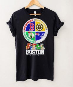 Boston city of Champions Boston Bruins New England Patriots Boston Red Sox Boston Celtics mascots 4 team sport circle logo hoodie, sweater, longsleeve, shirt v-neck, t-shirt