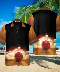 Bowling Strike Hit Fire Explosion Bowling Tropical Hawaiian Shirt