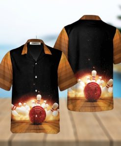 Bowling Strike Hit Fire Explosion Bowling Tropical Hawaiian Shirt
