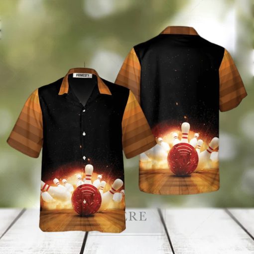 Bowling Strike Hit Fire Explosion Bowling Tropical Hawaiian Shirt