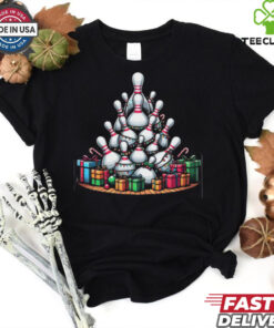 Bowling Xmas Lighting Santa Cute Bowling Christmas Tree Bowling T Shirt Recovered