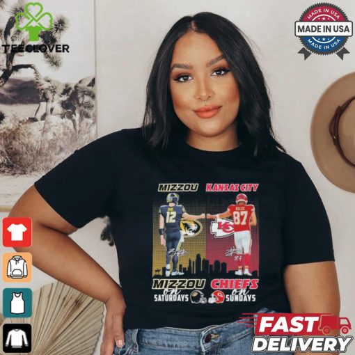 Brady Cook Mizzou Tigers On Saturdays and Travis Kelce Kansas City Chiefs On Sundays Signatures Shirt