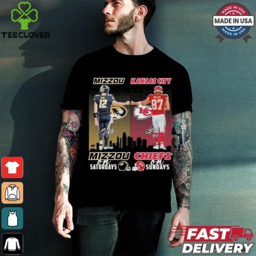Brady Cook Mizzou Tigers On Saturdays and Travis Kelce Kansas City Chiefs On Sundays Signatures Shirt