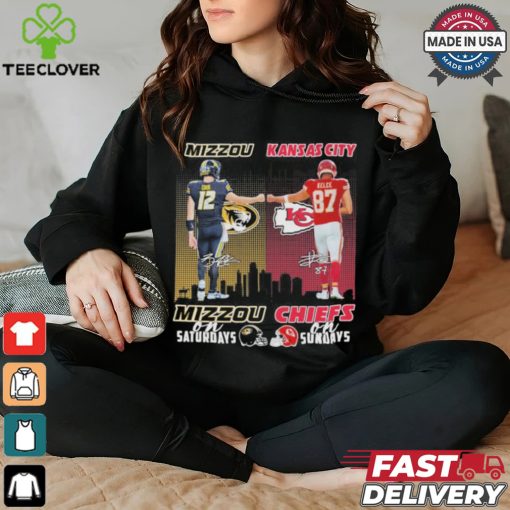 Brady Cook Mizzou Tigers On Saturdays and Travis Kelce Kansas City Chiefs On Sundays Signatures Shirt
