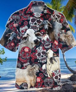 Brahman Cattle Lovers Sugar Skull Floral Hawaiian Shirt For Men Women