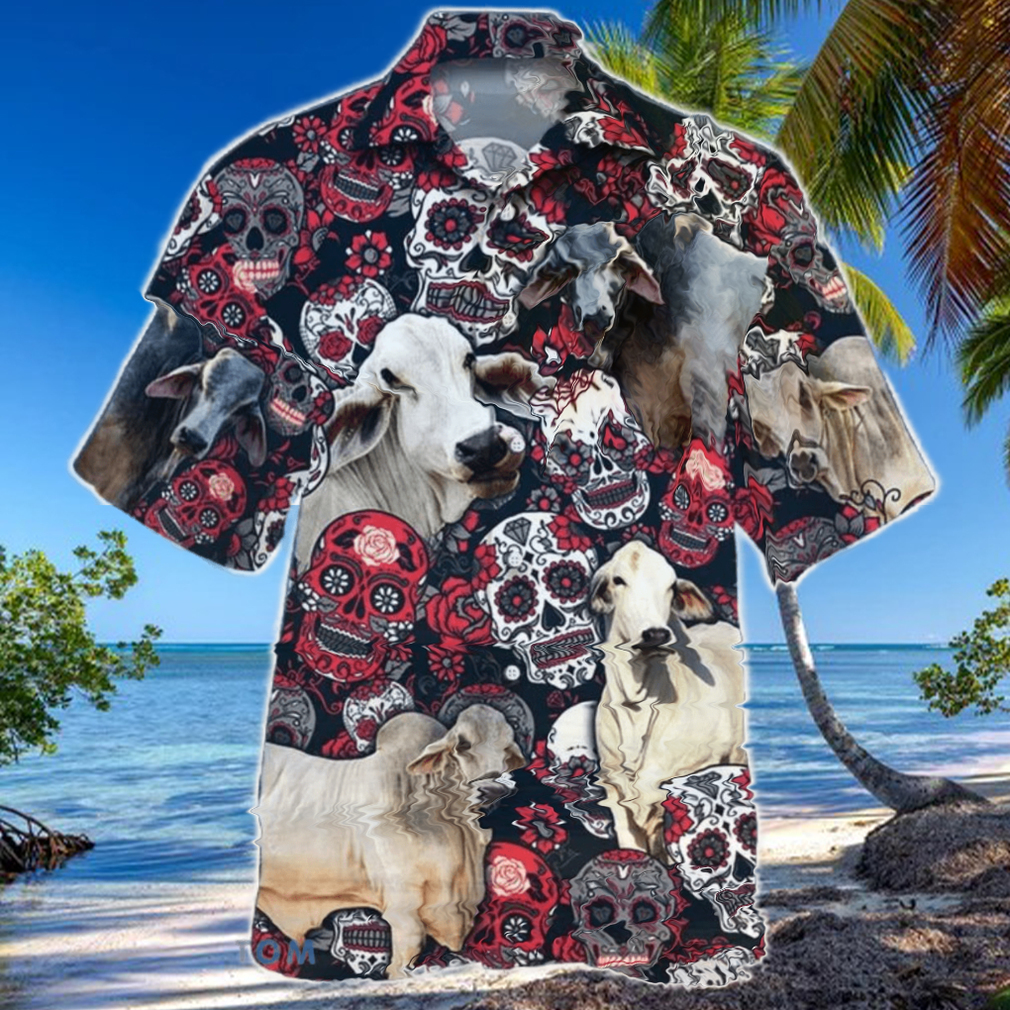 Brahman Cattle Lovers Sugar Skull Floral Hawaiian Shirt For Men Women Brahman Cattle Lovers Sugar Skull Floral Hawaiian Shirt For Men Women