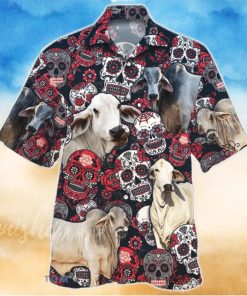 Brahman Cattle Lovers Sugar Skull Floral Hawaiian Shirt For Men Women