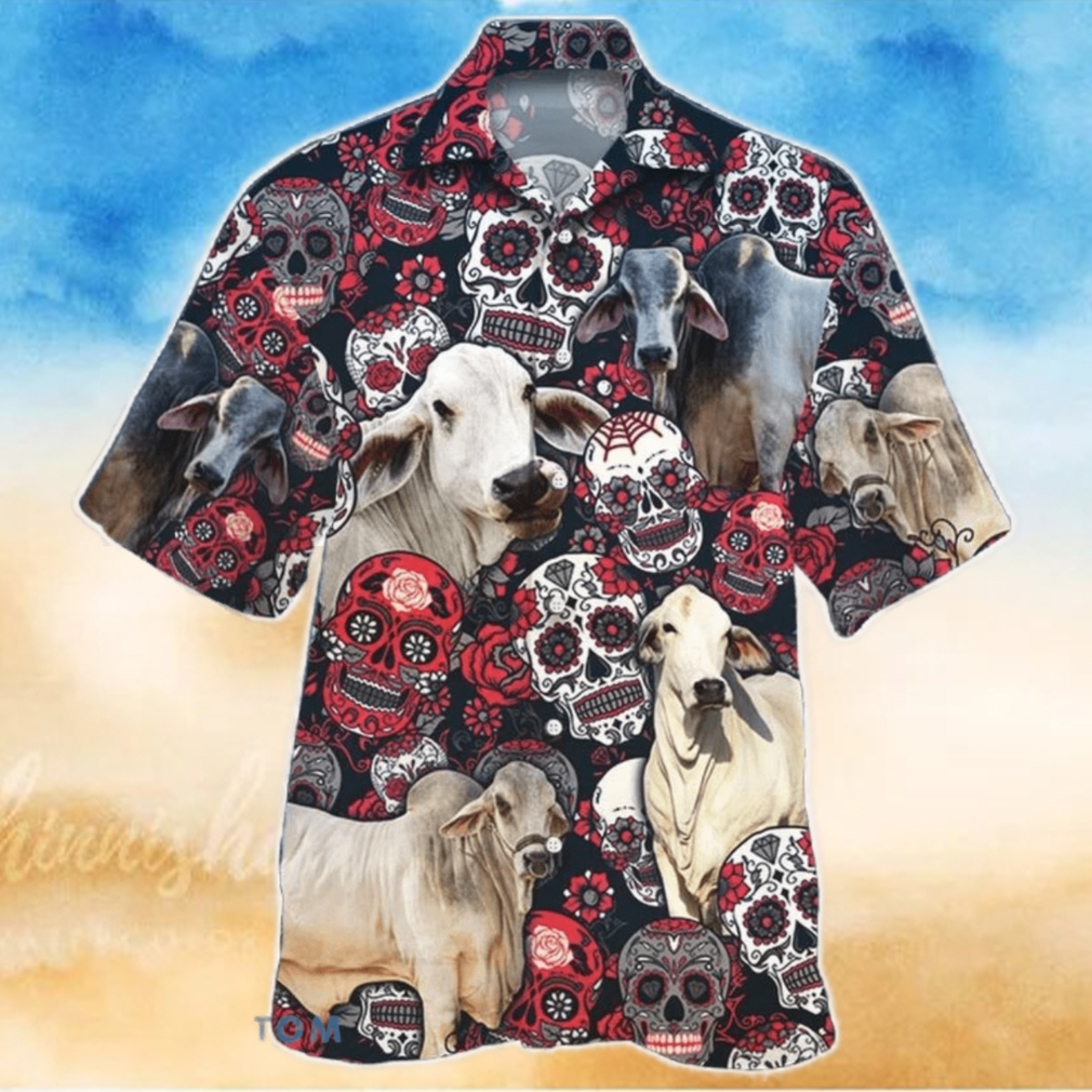 Brahman Cattle Lovers Sugar Skull Floral Hawaiian Shirt For Men Women Brahman Cattle Lovers Sugar Skull Floral Hawaiian Shirt For Men Women