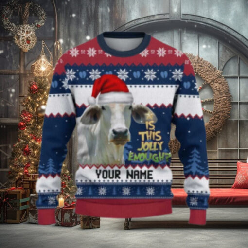 Brahman Is This Jolly Enough Ugly Sweater Xmas, Custom Cow Ugly Sweatshirt Gift For Farmer Cow Lover