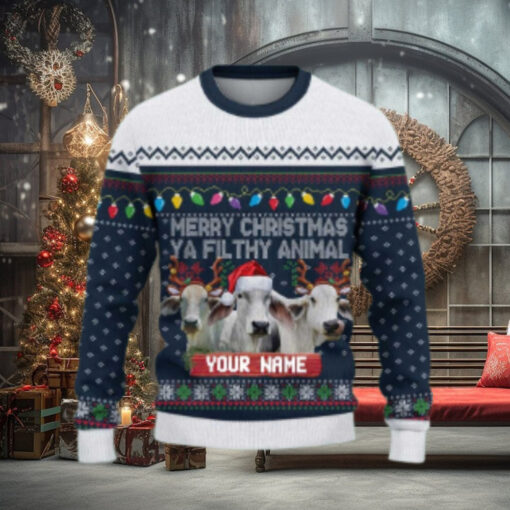 Brahman Merry Christmas Ugly Sweater Xmas, Custom Cow Ugly Sweatshirt Gift For Farmer Cow Lover