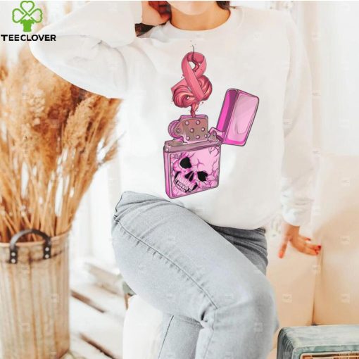 Breast Cancer Awareness Pink Fire Clipper Lighter Skeleton T Shirt   Copy (2)   Copy