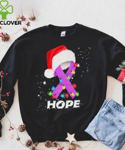 Breast Cancer Christmas Santa Hat Violet Ribbon light Shirt