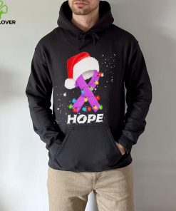 Breast Cancer Christmas Santa Hat Violet Ribbon light Shirt