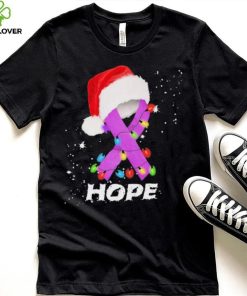 Breast Cancer Christmas Santa Hat Violet Ribbon light Shirt