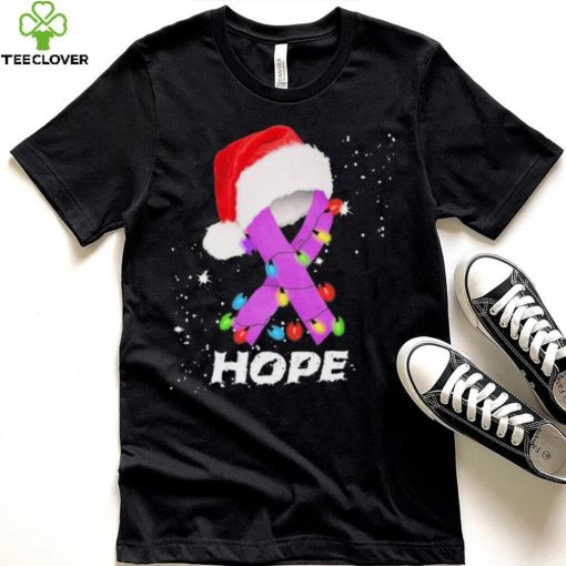 Breast Cancer Christmas Santa Hat Violet Ribbon light Shirt