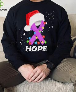 Breast Cancer Christmas Santa Hat Violet Ribbon light Shirt