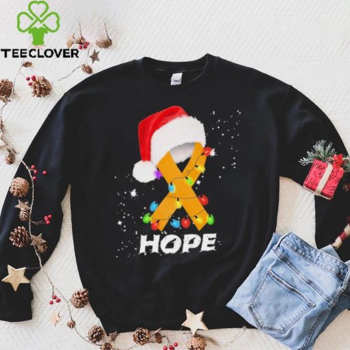 Breast Cancer Christmas Santa Oranger Yellow Ribbon light Hope Shirt