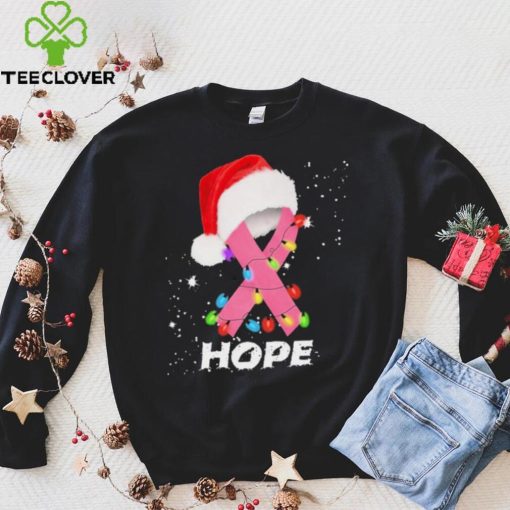 Breast Cancer Christmas Santa Pink Ribbon light Hope Shirt