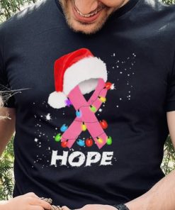 Breast Cancer Christmas Santa Pink Ribbon light Hope Shirt