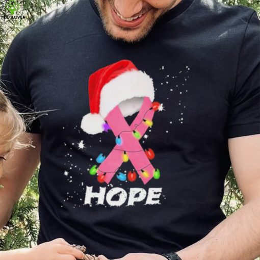 Breast Cancer Christmas Santa Pink Ribbon light Hope Shirt