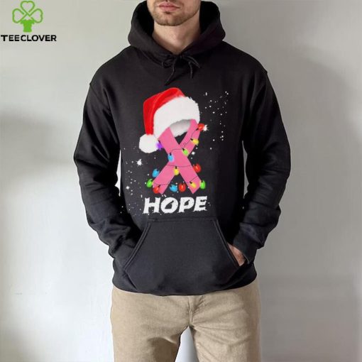 Breast Cancer Christmas Santa Pink Ribbon light Hope Shirt