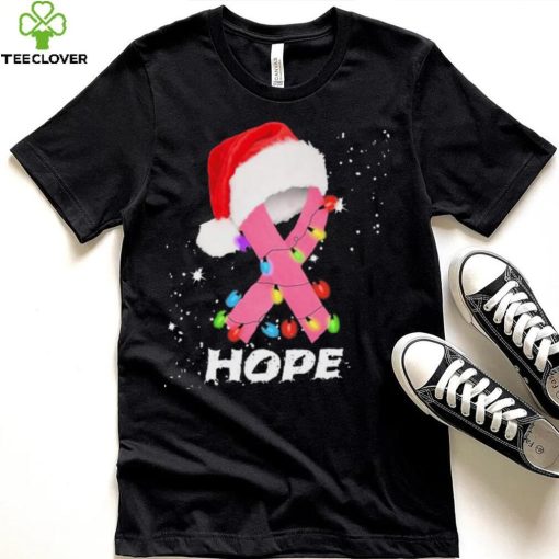 Breast Cancer Christmas Santa Pink Ribbon light Hope Shirt