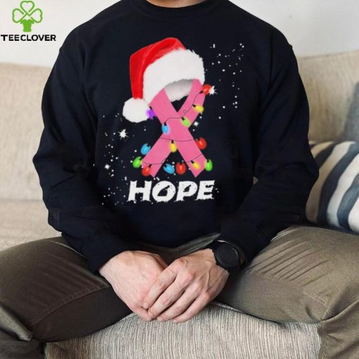 Breast Cancer Christmas Santa Pink Ribbon light Hope Shirt