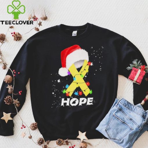 Breast Cancer Christmas Santa Yellow Ribbon light Hope Shirt