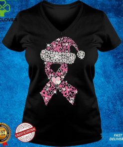 Breast Cancer Ribbon Shape Christmas Ladies T Shirt