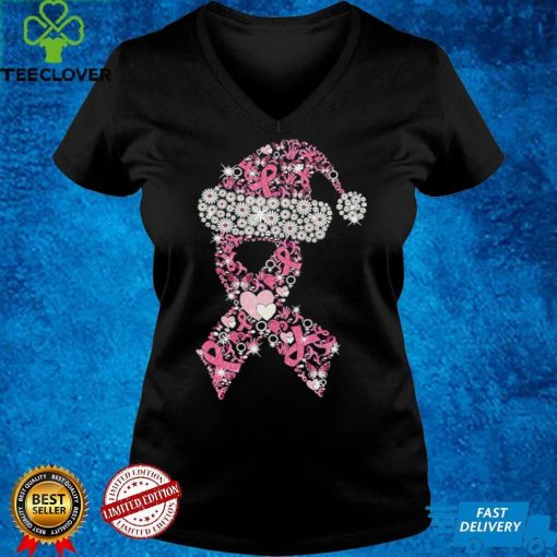 Breast Cancer Ribbon Shape Christmas Ladies T Shirt