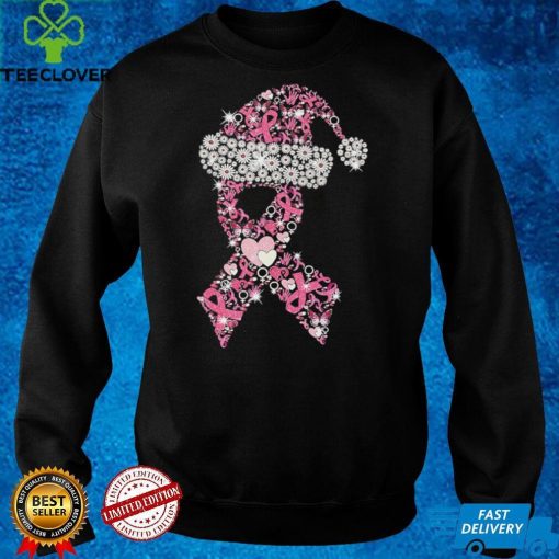 Breast Cancer Ribbon Shape Christmas Ladies T Shirt