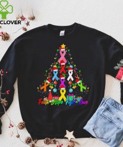 Breast Cancer Trees Christmas Santa Ribbon Light Faith Hope Fight Love Shirt