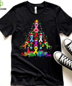 Breast Cancer Trees Christmas Santa Ribbon Light Faith Hope Fight Love Shirt