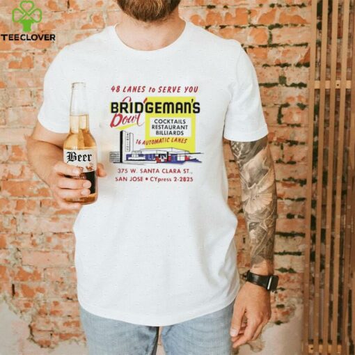 Bridgeman’s Bowl 48 lanes to serve you cocktails restaurant billiards shirt