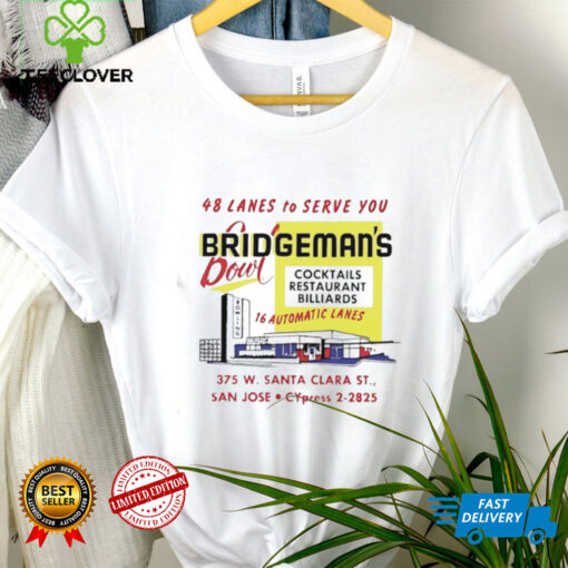 Bridgeman’s Bowl 48 lanes to serve you cocktails restaurant billiards shirt