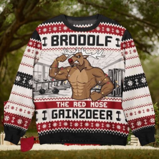 Brodolf The Red Nose Xmas Gainzdeer Gymer Fitness Christmas Ugly Sweater