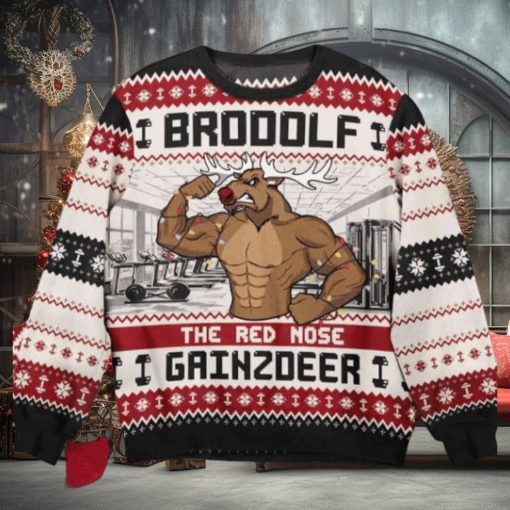 Brodolf The Red Nose Xmas Gainzdeer Gymer Fitness Christmas Ugly Sweater