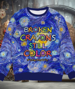 Broken Crayons Still Color, Gift For Teacher, Personalized Knitted Ugly Sweater