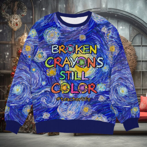 Broken Crayons Still Color, Gift For Teacher, Personalized Knitted Ugly Sweater