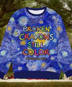 Broken Crayons Still Color, Gift For Teacher, Personalized Knitted Ugly Sweater