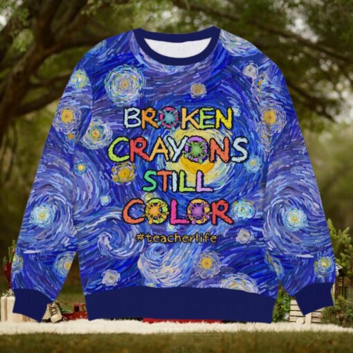 Broken Crayons Still Color, Gift For Teacher, Personalized Knitted Ugly Sweater