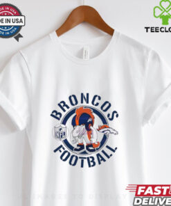 Broncos Football NFL Rush Zone Cartoon Character Shirt featuring a fun, animated design of the Denver Broncos’ mascot and characters from the NFL Rush Zone, perfect for fans who love a playful and energetic take on their team pride.