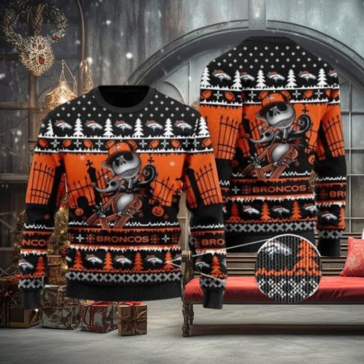 Broncos Jack Skellington Halloween Knitted Ugly Christmas Sweater